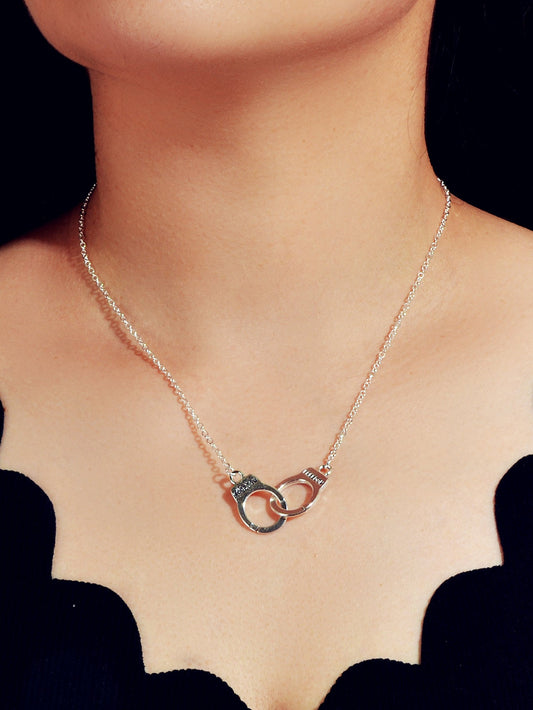 Punk Silver FREEDOM Handcuffs Necklace Boho Lover Jewellery Valentine's Collar