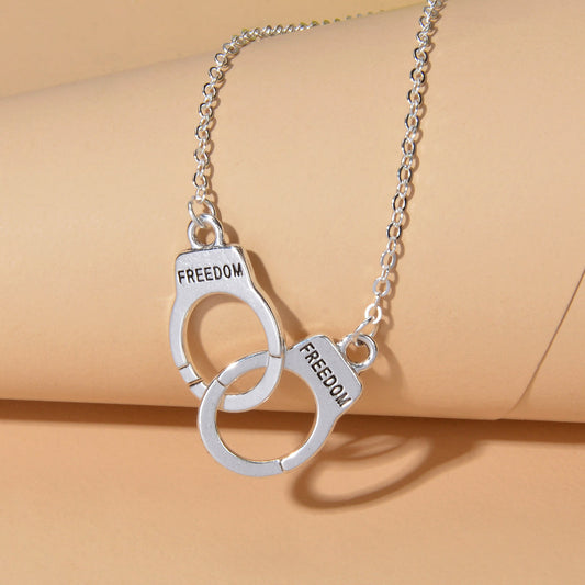 Punk Silver FREEDOM Handcuffs Necklace Boho Lover Jewellery Valentine's Collar