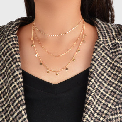Boho Chic Jewelry Multi-layer Gold Chain Heart Charm Necklace Trendy Accessories