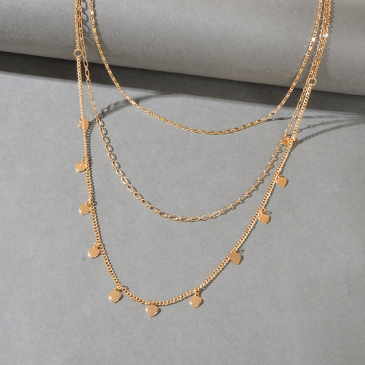 Boho Chic Jewelry Multi-layer Gold Chain Heart Charm Necklace Trendy Accessories