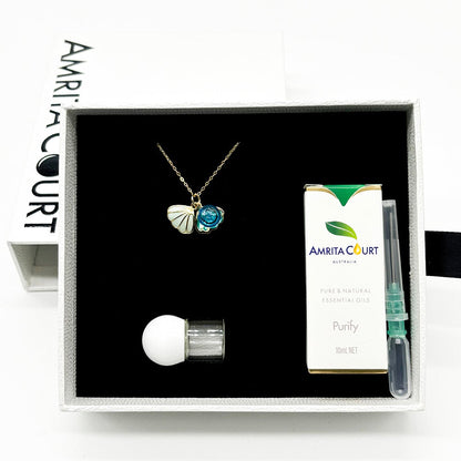 Green Shell Murano Aroma Necklace - Ocean Breeze | Energy & Healing | Diffuse on the go | Sterling Silver Gift
