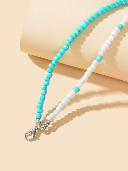 Handmade Blue White Double Layer Seed Beads Anklets Bohemian Beach Foot Jewelry