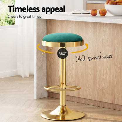 4x Artiss Bar Stools Kitchen Dining Chairs Velvet Padded Stool Green