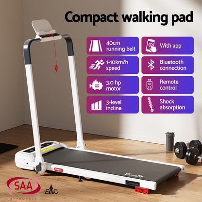 Everfit Treadmill Electric Walking Pad with Incline Foldable for Home Gym White