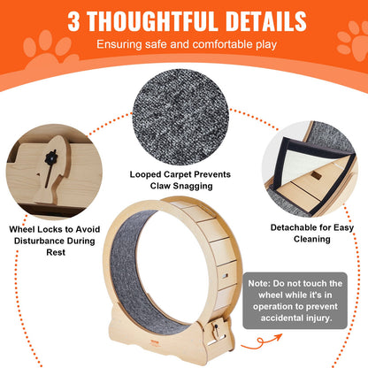 VEVOR Cat Exercise Wheel, Large Cat Treadmill Wheel for Indoor Cats, 35.8 inch Cat Running Wheel with Detachable Carpet and Cat Teaser for Running/Walking/Training, Suitable for Most Cats